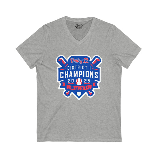 Valley Little League Baseball Unisex Adult Women's V-Neck T-Shirt - District Champions