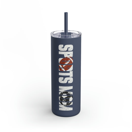 Sports Mom w/Football & Soccer Ball 20oz Skinny Matte Tumbler