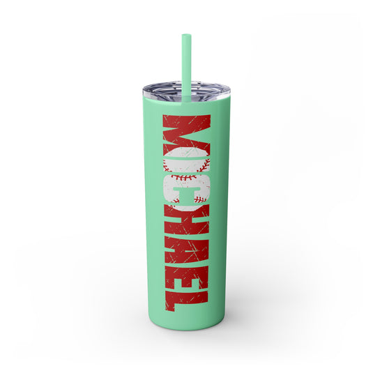 Baseball 20oz Skinny Tumbler with Straw w/Custom Name