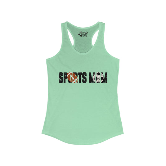 Sports Mom w/Football & Soccer Ball Adult Women's Racerback Tank