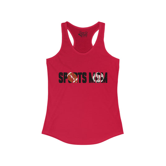 Sports Mom w/Football & Soccer Ball Adult Women's Racerback Tank