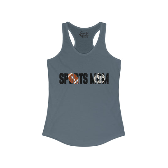Sports Mom w/Football & Soccer Ball Adult Women's Racerback Tank