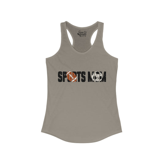 Sports Mom w/Football & Soccer Ball Adult Women's Racerback Tank