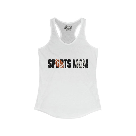 Sports Mom w/Football & Soccer Ball Adult Women's Racerback Tank