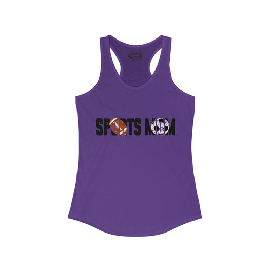 Sports Mom w/Football & Soccer Ball Adult Women's Racerback Tank