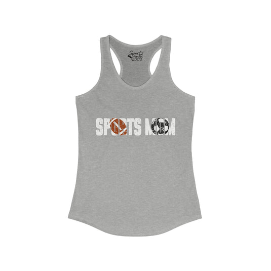 Sports Mom w/Football & Soccer Ball Adult Women's Racerback Tank