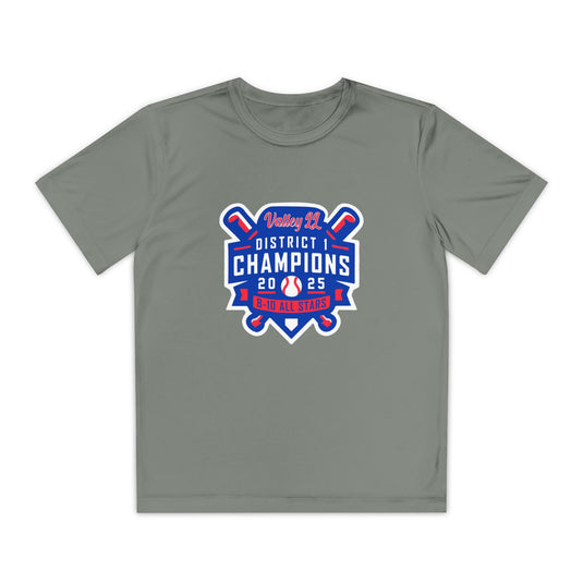 Valley Little League Baseball Unisex Youth Short Sleeve Competitor Moisture Wicking T-Shirt - District Champions