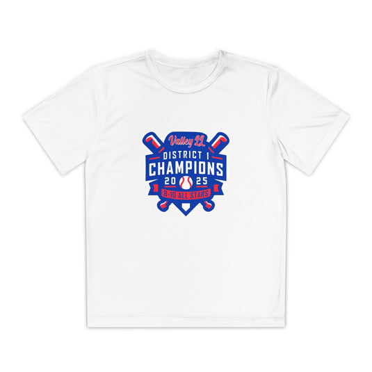 Valley Little League Baseball Unisex Youth Short Sleeve Competitor Moisture Wicking T-Shirt - District Champions