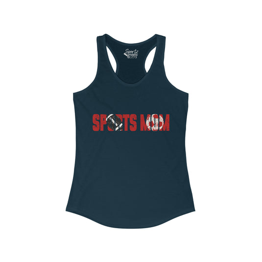 Sports Mom w/Football & Soccer Ball Adult Women's Racerback Tank