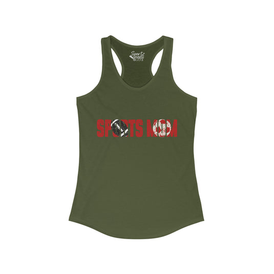 Sports Mom w/Football & Soccer Ball Adult Women's Racerback Tank