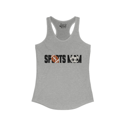 Sports Mom w/Football & Soccer Ball Adult Women's Racerback Tank