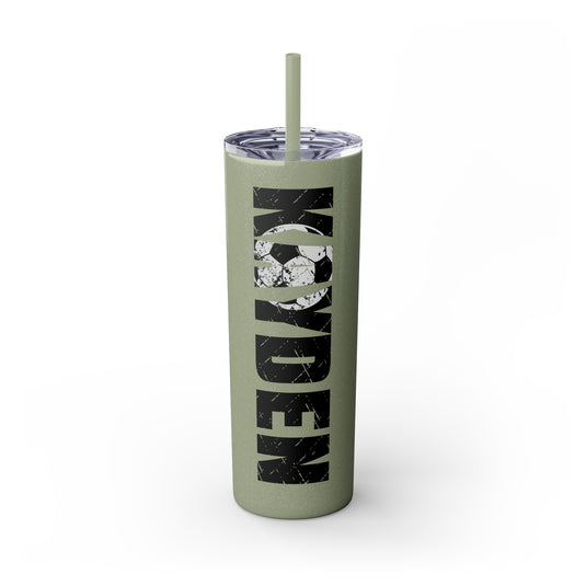 Soccer 20oz Skinny Tumbler with Straw w/Custom Name