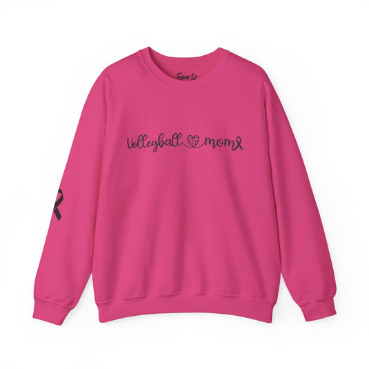 Cancer Collection Pick Your Sport Mom Ribbon & Heart Adult Unisex Crewneck Sweatshirt w/Ribbon on Sleeve