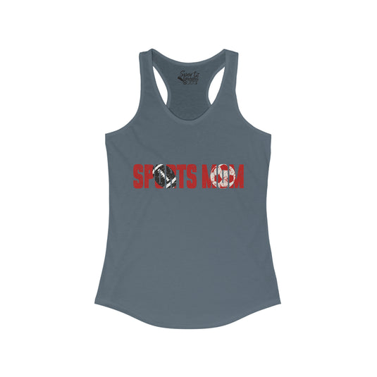 Sports Mom w/Football & Soccer Ball Adult Women's Racerback Tank