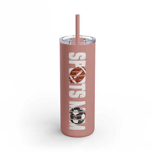 Sports Mom w/Football & Soccer Ball 20oz Skinny Matte Tumbler