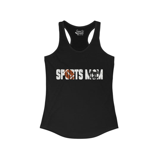 Sports Mom w/Football & Soccer Ball Adult Women's Racerback Tank