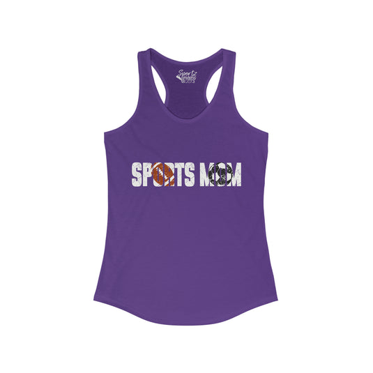 Sports Mom w/Football & Soccer Ball Adult Women's Racerback Tank