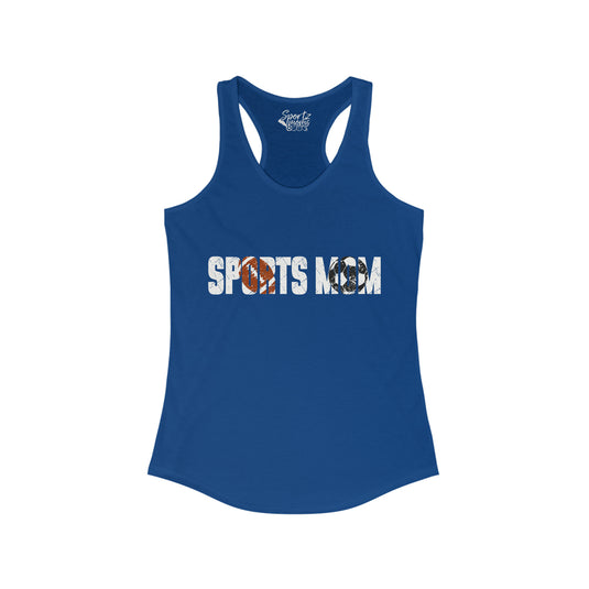 Sports Mom w/Football & Soccer Ball Adult Women's Racerback Tank