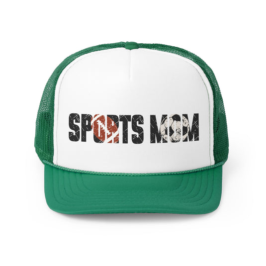 Sports Mom Trucker Hat w/Football & Soccer Ball