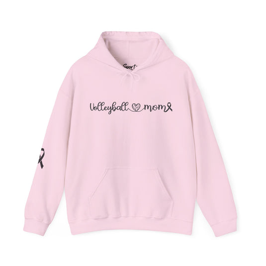 Cancer Collection Pick Your Sport Mom Ribbon & Heart Adult Unisex Hooded Sweatshirt w/Ribbon on Sleeve