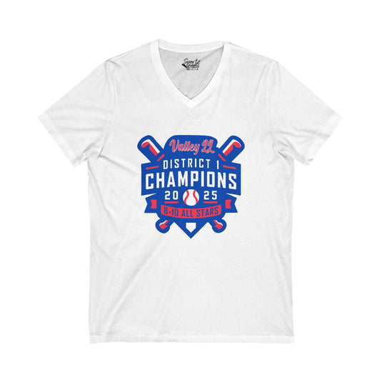 Valley Little League Baseball Unisex Adult Women's V-Neck T-Shirt - District Champions