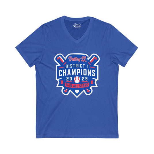 Valley Little League Baseball Unisex Adult Women's V-Neck T-Shirt - District Champions
