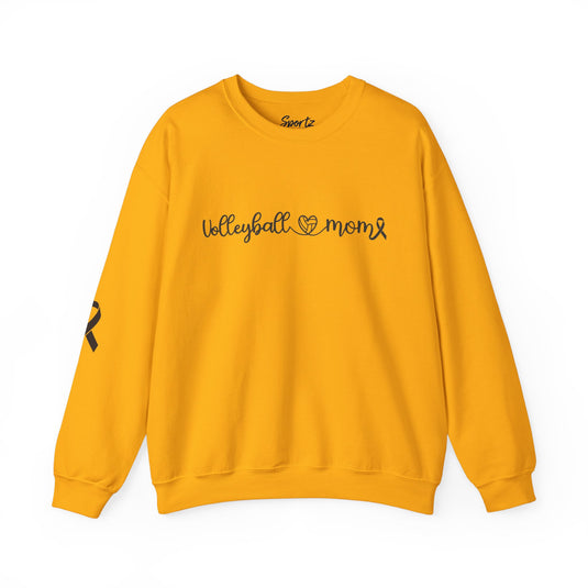 Cancer Collection Pick Your Sport Mom Ribbon & Heart Adult Unisex Crewneck Sweatshirt w/Ribbon on Sleeve