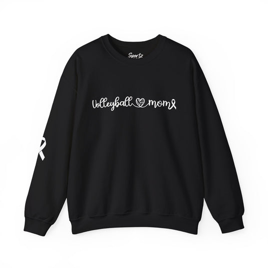 Cancer Collection Pick Your Sport Mom Ribbon & Heart Adult Unisex Crewneck Sweatshirt w/Ribbon on Sleeve