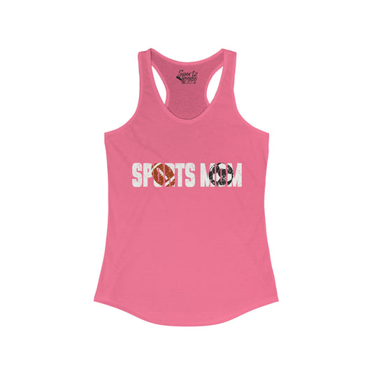 Sports Mom w/Football & Soccer Ball Adult Women's Racerback Tank