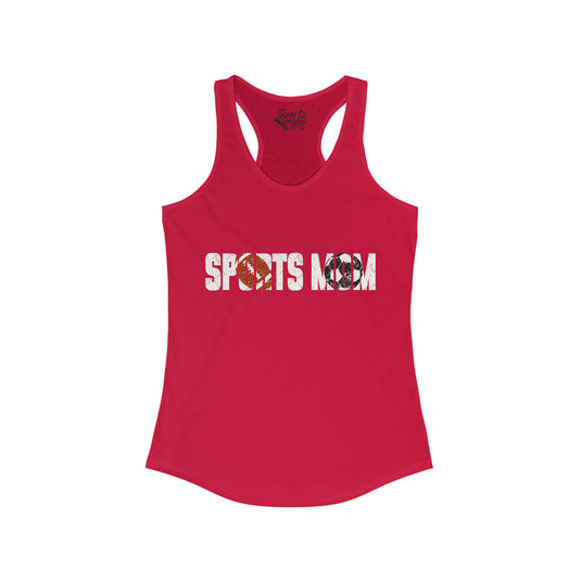 Sports Mom w/Football & Soccer Ball Adult Women's Racerback Tank