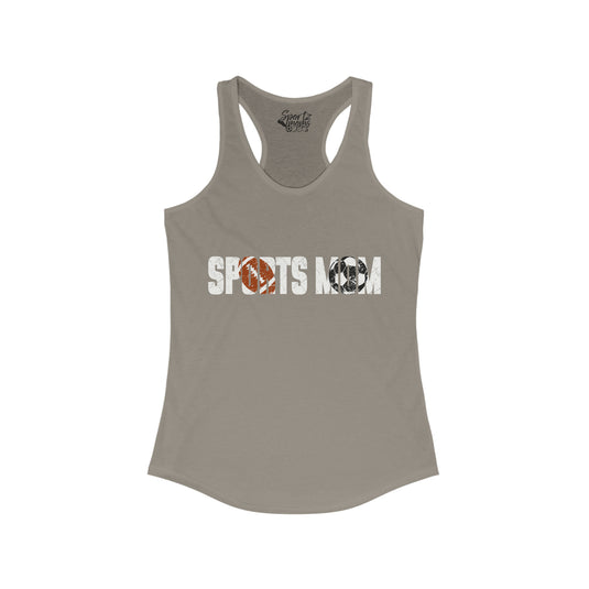 Sports Mom w/Football & Soccer Ball Adult Women's Racerback Tank
