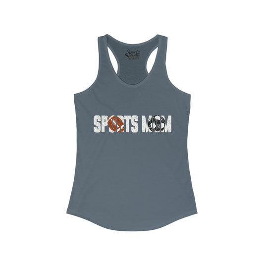 Sports Mom w/Football & Soccer Ball Adult Women's Racerback Tank
