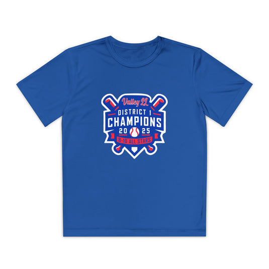 Valley Little League Baseball Unisex Youth Short Sleeve Competitor Moisture Wicking T-Shirt - District Champions