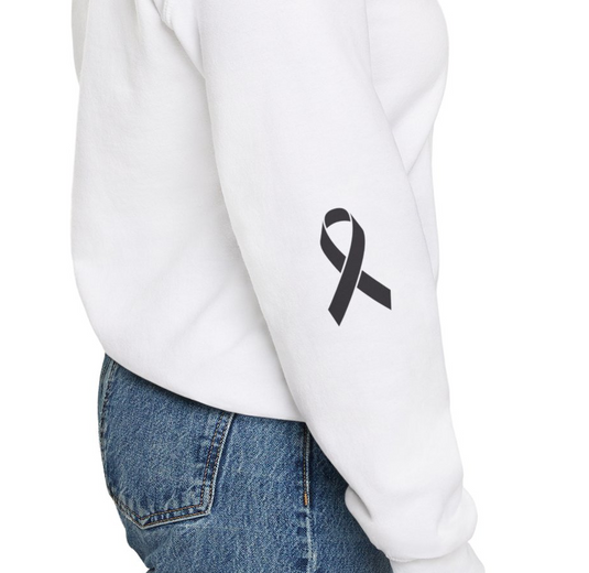 Cancer Collection Pick Your Sport Mom Ribbon & Heart Adult Unisex Crewneck Sweatshirt w/Ribbon on Sleeve