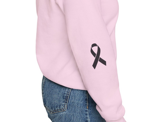 Cancer Collection Pick Your Sport Mom Ribbon & Heart Adult Unisex Crewneck Sweatshirt w/Ribbon on Sleeve
