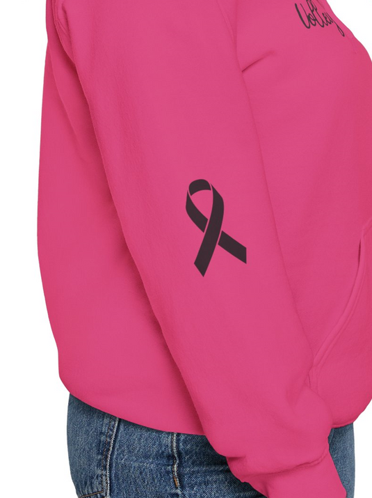 Cancer Collection Pick Your Sport Mom Ribbon & Heart Adult Unisex Hooded Sweatshirt w/Ribbon on Sleeve