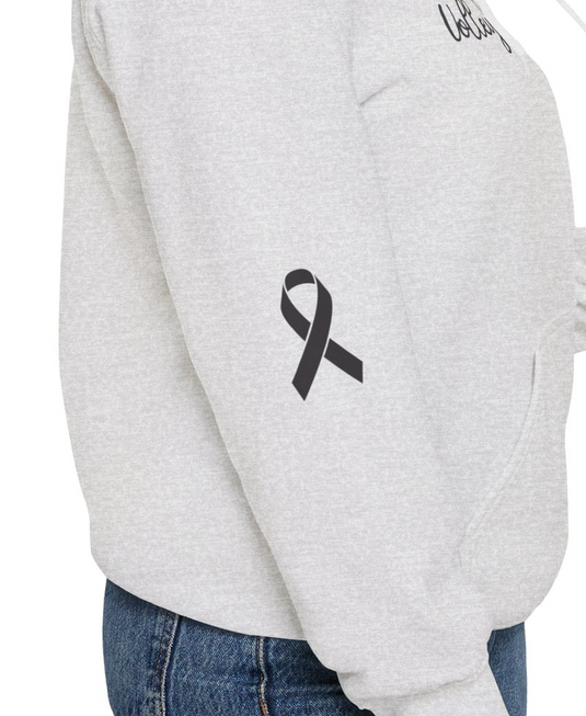Cancer Collection Pick Your Sport Mom Ribbon & Heart Adult Unisex Hooded Sweatshirt w/Ribbon on Sleeve
