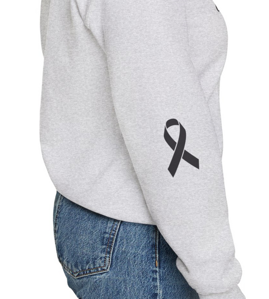 Cancer Collection Pick Your Sport Mom Ribbon & Heart Adult Unisex Crewneck Sweatshirt w/Ribbon on Sleeve