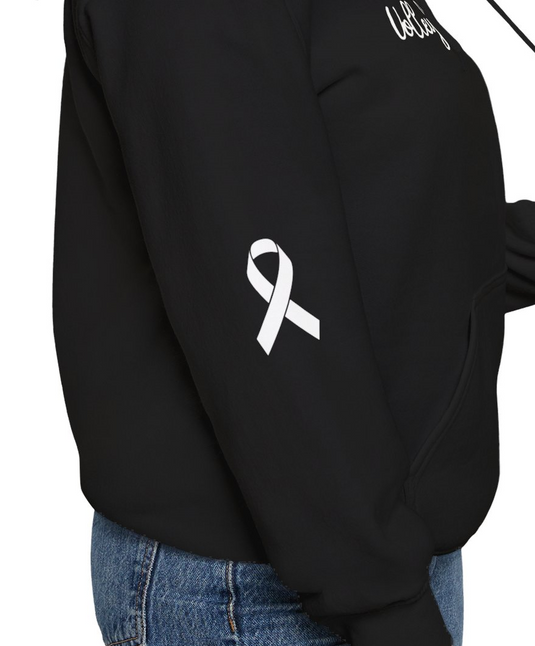 Cancer Collection Pick Your Sport Mom Ribbon & Heart Adult Unisex Hooded Sweatshirt w/Ribbon on Sleeve