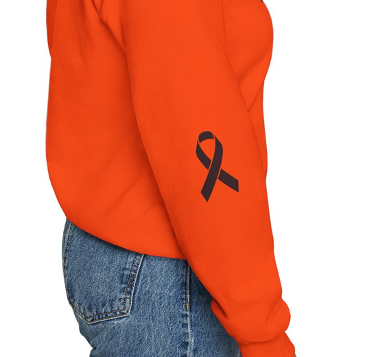 Cancer Collection Pick Your Sport Mom Ribbon & Heart Adult Unisex Crewneck Sweatshirt w/Ribbon on Sleeve