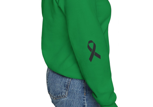 Cancer Collection Pick Your Sport Mom Ribbon & Heart Adult Unisex Crewneck Sweatshirt w/Ribbon on Sleeve