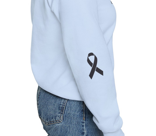 Cancer Collection Pick Your Sport Mom Ribbon & Heart Adult Unisex Crewneck Sweatshirt w/Ribbon on Sleeve