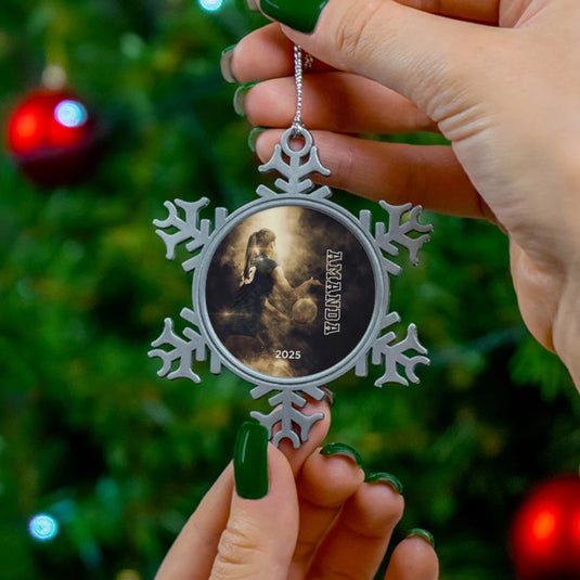 Custom Picture Pewter Snowflake Ornament