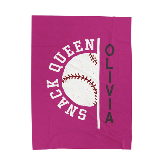 Baseball Plush Blanket - Snack Queen w/Custom Name