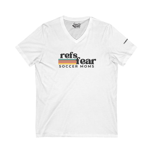 Refs Fear Soccer Moms Adult Women's V-Neck T-Shirt w/#VanguardStrong on Left Sleeve