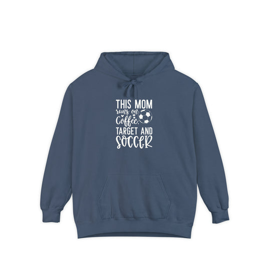 This Mom Runs on Coffee Soccer Adult Unisex Premium Hooded Sweatshirt