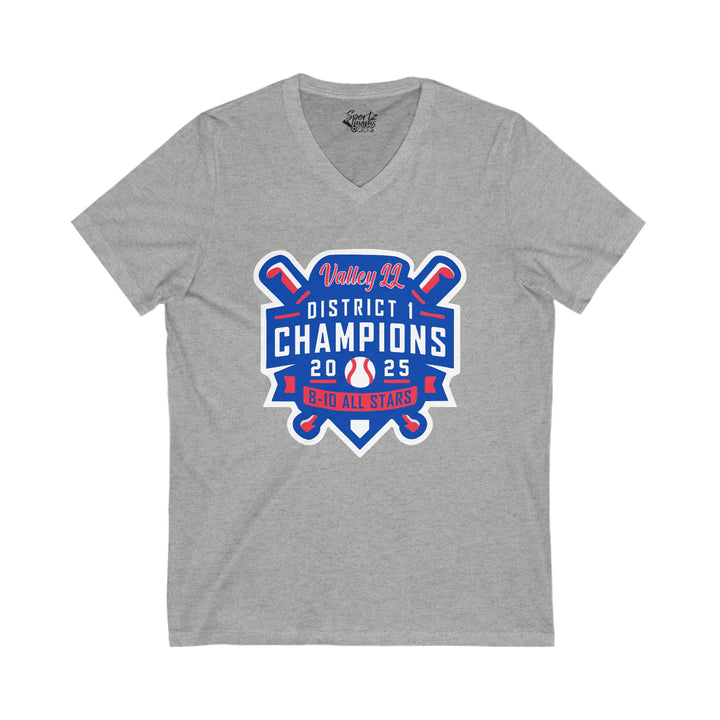 Valley Little League Baseball Unisex Adult Women's V-Neck T-Shirt - District Champions