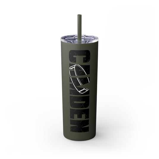 Hockey 20oz Skinny Tumbler with Straw w/Custom Name