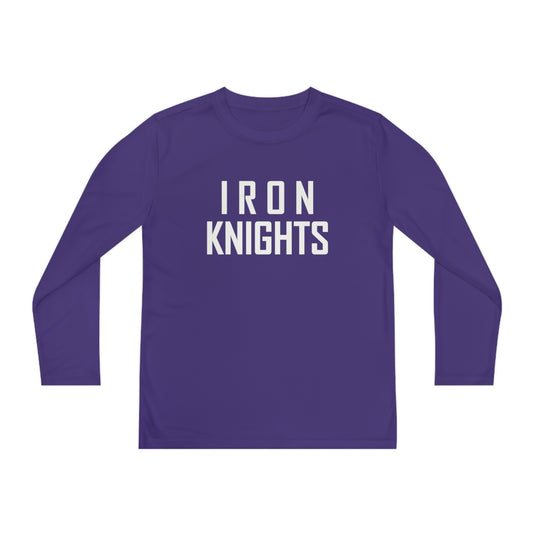 Iron Knights Youth Long Sleeve Competitor Moisture Wicking Tee w/Stacked Text Only