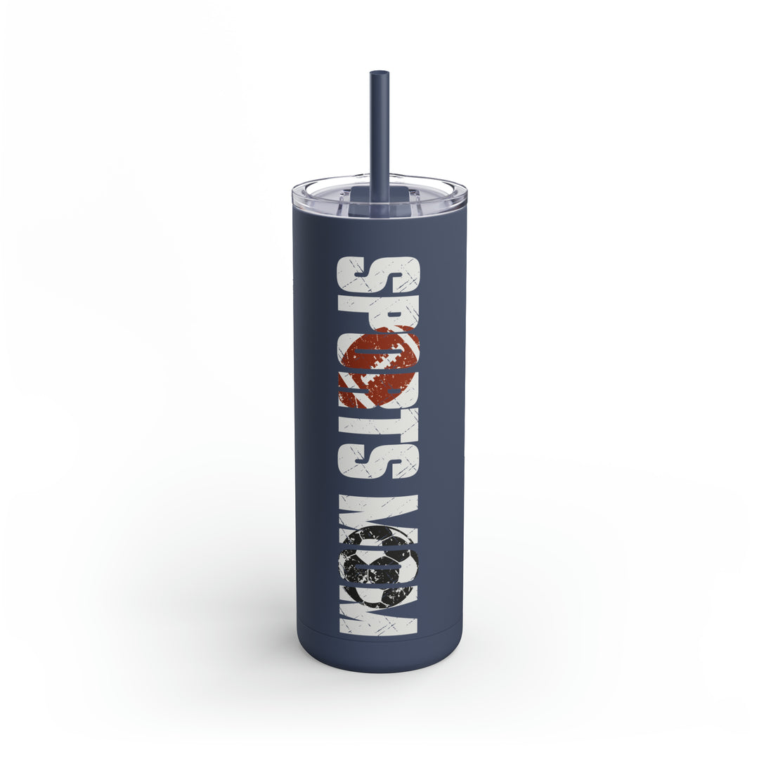 Sports Mom w/Football & Soccer Ball 20oz Skinny Matte Tumbler